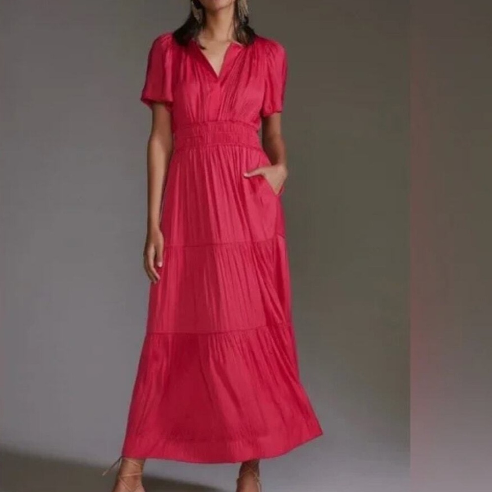 Anthropologie Somerset satin bright pink size xs